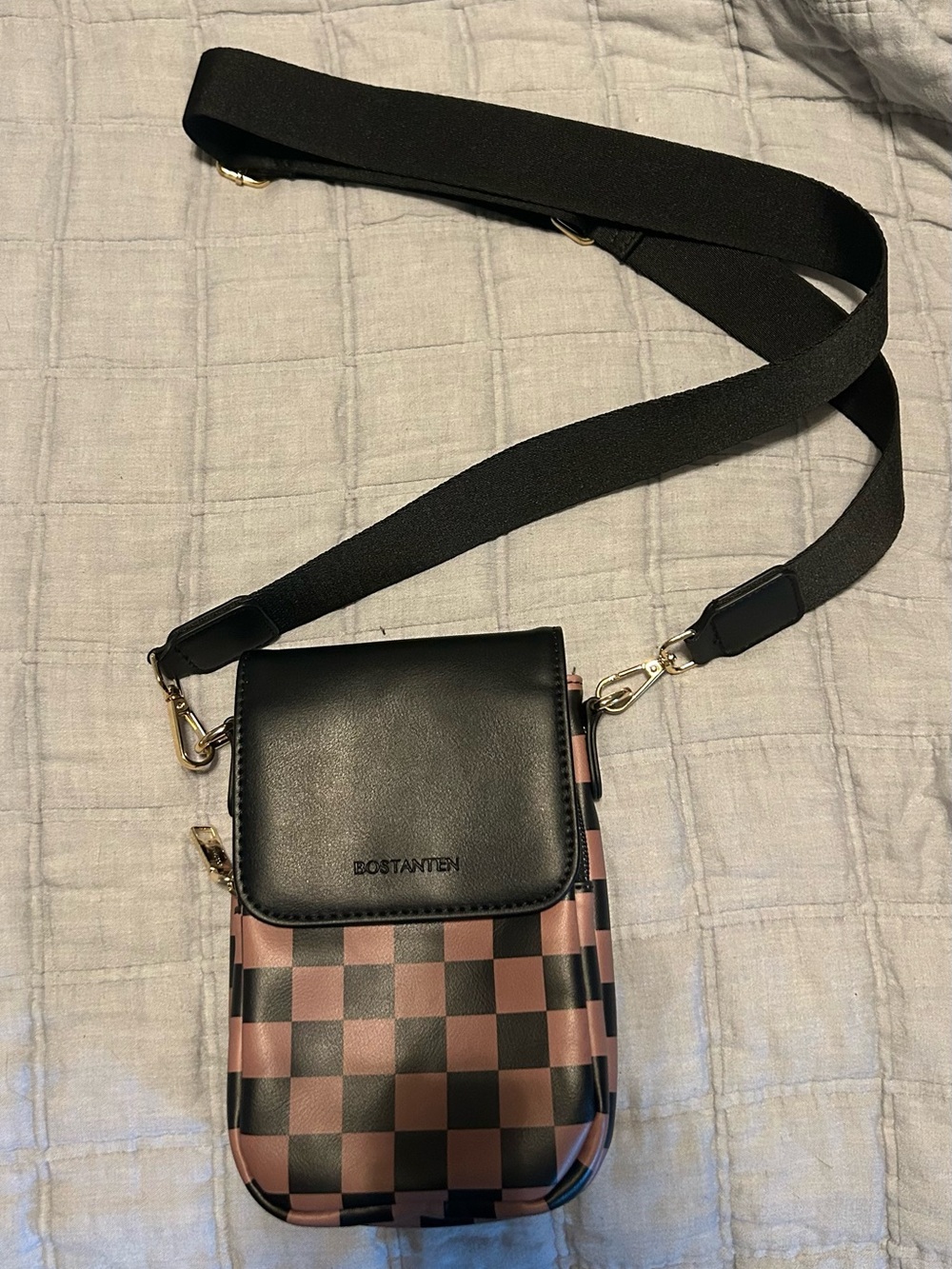 BOSTANTEN Brown and black Checkered Crossbody Bag -